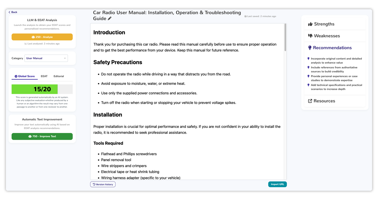 LLM SEO evaluation and E-E-A-T diagnostic
